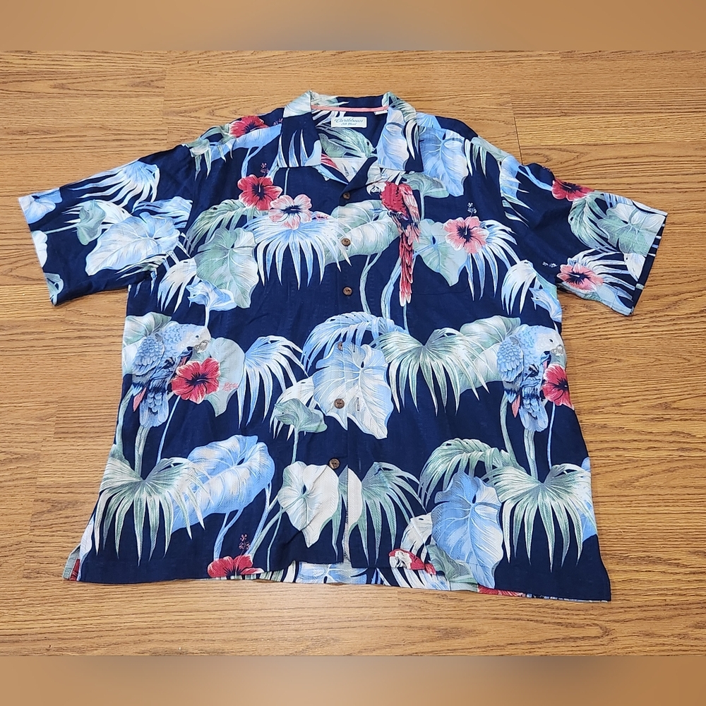 Caribbean Mens Short Sleeve Button Up Shirt Blue Size XL (Flowers) - Picture 1 of 6